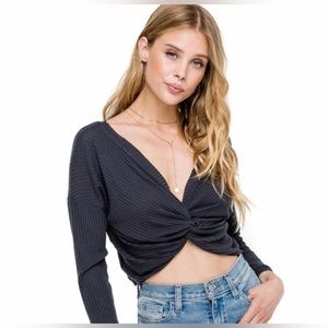 ASTR Twist Front Long Sleeve Crop Top